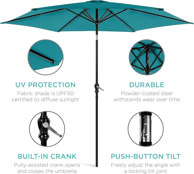 Best Choice Products 10ft Outdoor Table Compatible Steel Polyester Market Patio - Image 5
