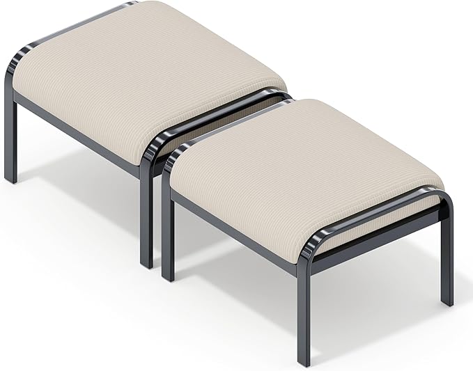 HOMREST Metal Outdoor Ottoman, 3-Piece Aluminum Footstool w/Removable Cushion - Image 3