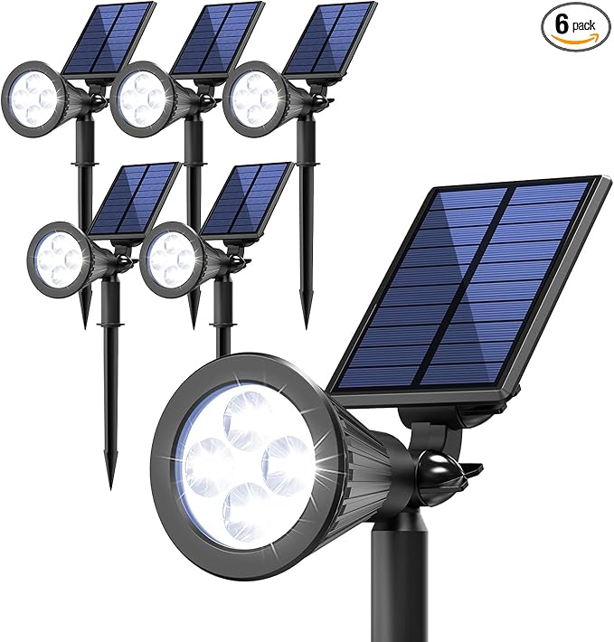 Solar Lights Outdoor Waterproof IP65, 6500K Super Bright LED, 2 Lighting Modes by JEJOT