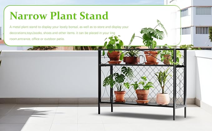 Zhongma 2 Tier Metal Sturdy Narrow Plant Stand, 47.24L x 12.6 W x 35.43 H inch - Image 5