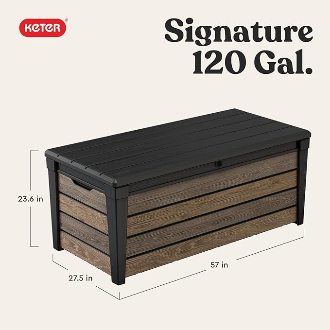Keter Everwood 120 Gallon Resin Signature Collection Large Outdoor Storage Box - Image 2