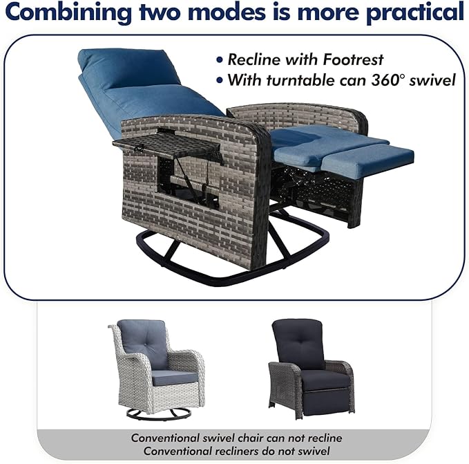 Outdoor Recliner Chair Set of 2, Wicker Patio Recliners - Image 6