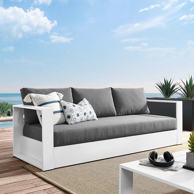 Modway Tahoe Aluminum Outdoor Patio Sofa in White Charcoal - Image 2