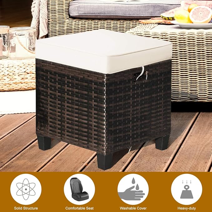 Tangkula 2 Pieces Outdoor Patio Ottoman, All Weather Rattan Wicker Ottoman Seat - Image 9
