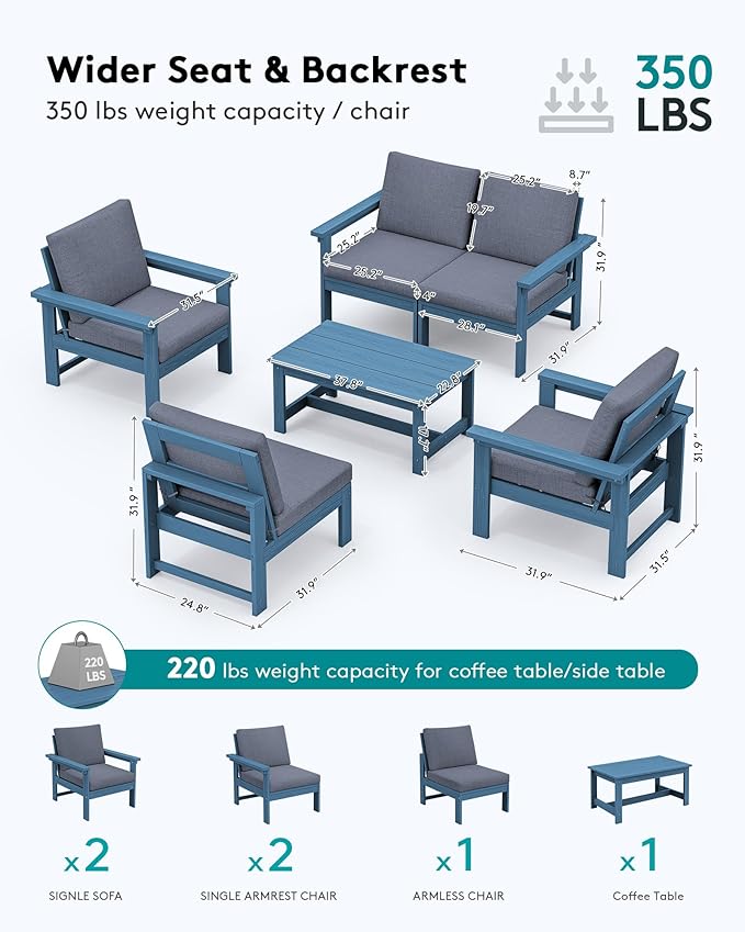 SERWALL HDPE Patio Conversation Set, 6-piece Sectional Outdoor Furniture Set - Image 2