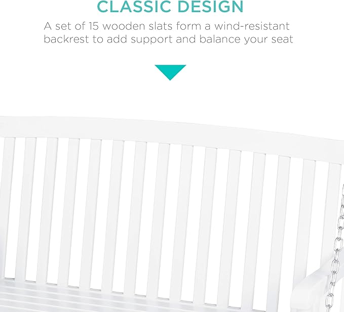 Best Choice Products 48in Wood Porch Swing Outdoor Patio Hanging Bench Chair - Image 6