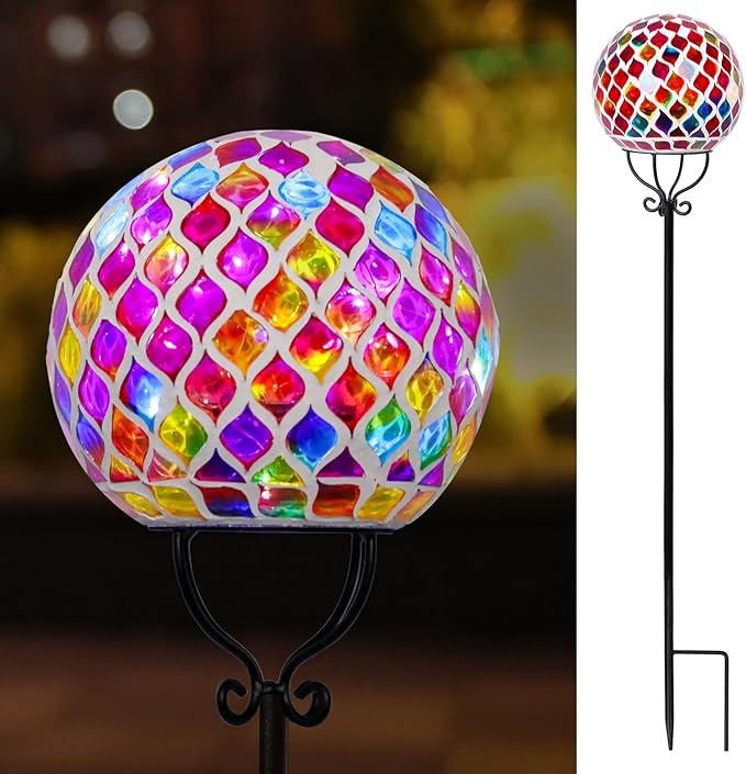 VCUTEKA Solar Outdoor Lights Garden Decor Mosaic Solar Garden Lights Waterproof by VCUTEKA