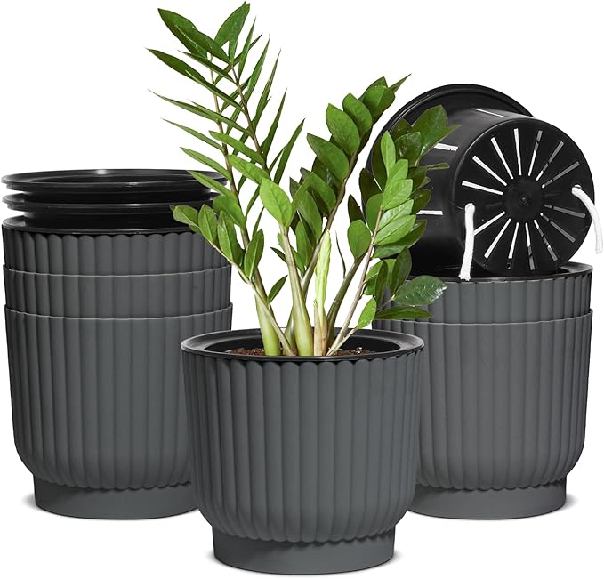 T4U 6 Inch Self Watering Pots for Indoor Plants, 6 Pack Plant Pots, Self by T4U