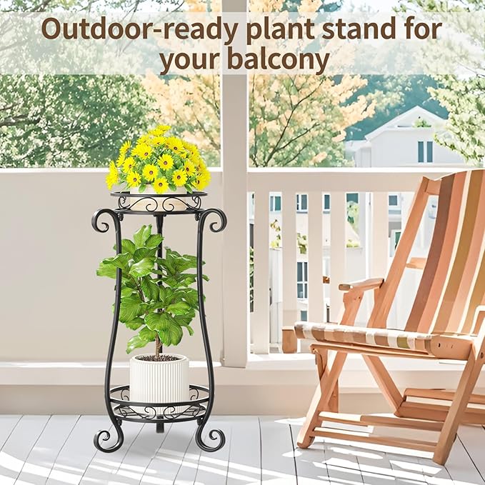 LASZOLA 2 Tier Black Metal Plant Stand - Image 8
