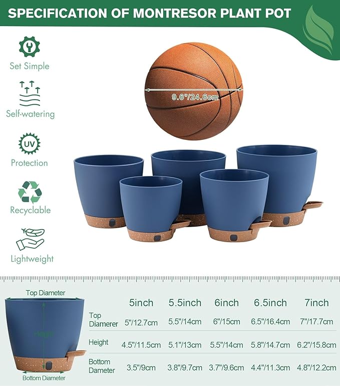 montresor 5-Pack 5/5.5/6/6.5/7 Inch Reservoir & Drainage Plastic Self Watering - Image 4