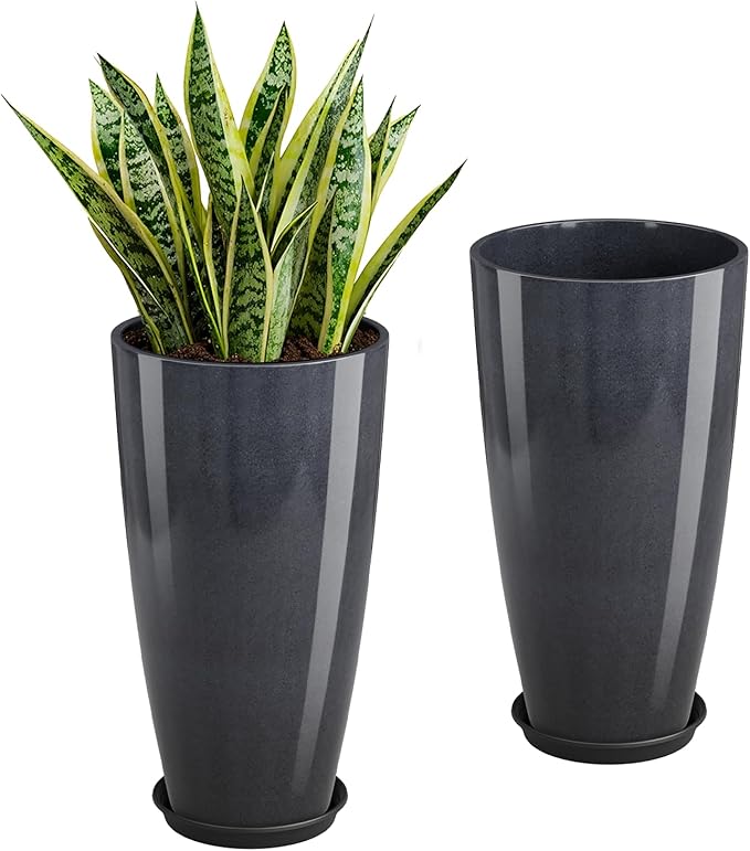 QCQHDU 21 inch Tall Planters for Outdoor & Indoor Plants, 2 Pack Sturdy by QCQHDU