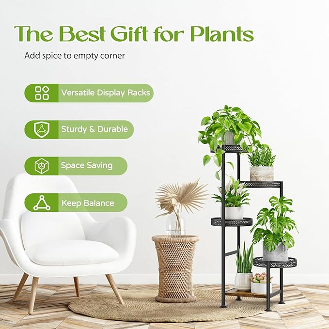 5 Tier Plant Stand Indoor Outdoor, Tierd Corner Metal Plant Stands Holder - Image 6