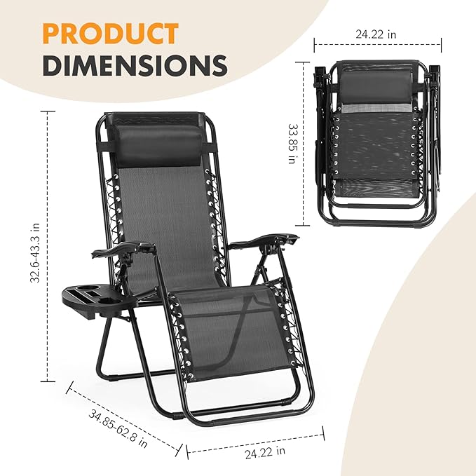 NEWBULIG Zero Gravity Chair Set of 2, Lounge Chair Folding Portable Adjustable - Image 3