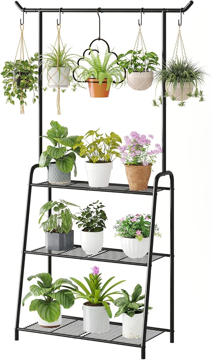 Metal Plant Stand Indoor Outdoor, 3 Tier Tall Corner Plant Shelf, Hanging by Unknown