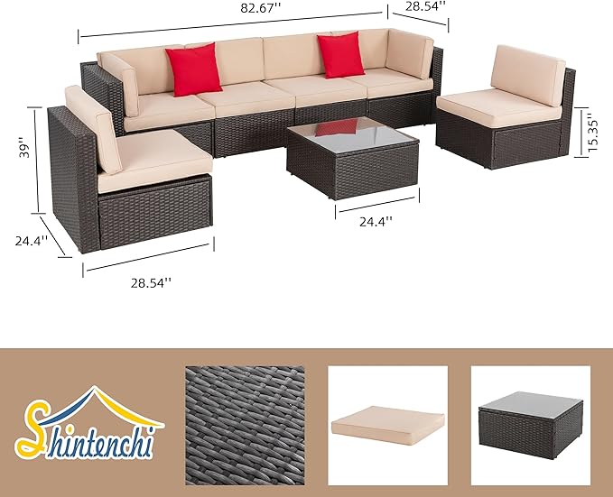 Shintenchi 7 Pieces Patio Furniture Sets Outdoor All-Weather Sectional Patio - Image 7