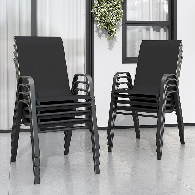 Patio Chairs Set of 8, Stackable Outdoor Dining Chairs by Vimstora