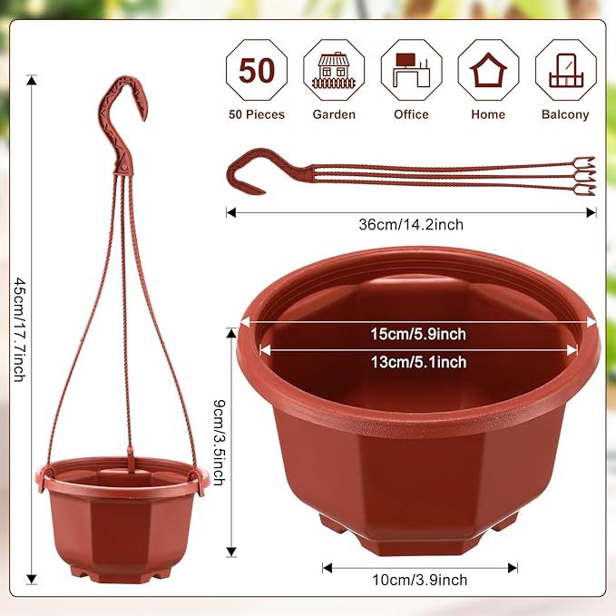 Roshtia 50 Pcs 5.9 inch Plastic Hanging Plant Pots - Image 2