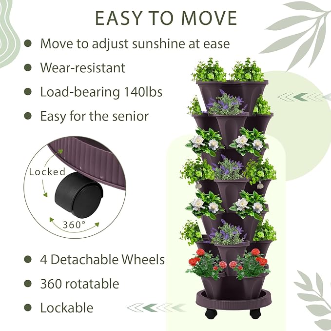 Umigy 2 Set Espresso Brown 7 Tier Vertical Planter Stackable Tower Planters - Image 4