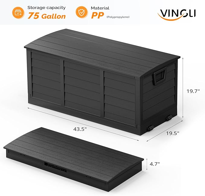 VINGLI 75 Gallon Collapsible Outdoor Storage Box, Simple-to-assemble Plastic - Image 4