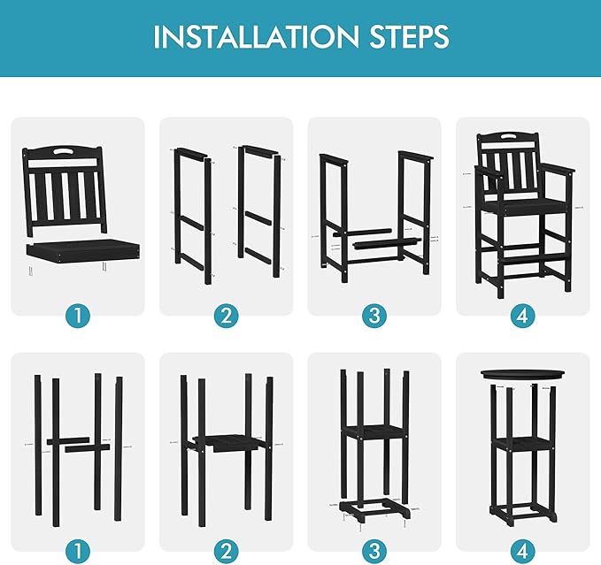 Ciokea 3-Pcs Bistro Table and Chairs, All-Weather Round High Top Bar Table - Image 9