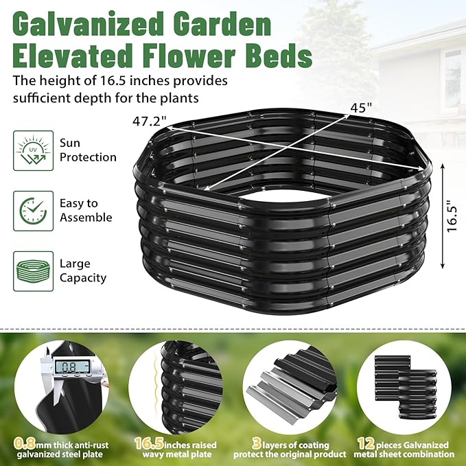 Hexagon Raised Garden Bed, 48 Inch Diagonal & 16.5 Inch Tall, Galvanized Steel - Image 3
