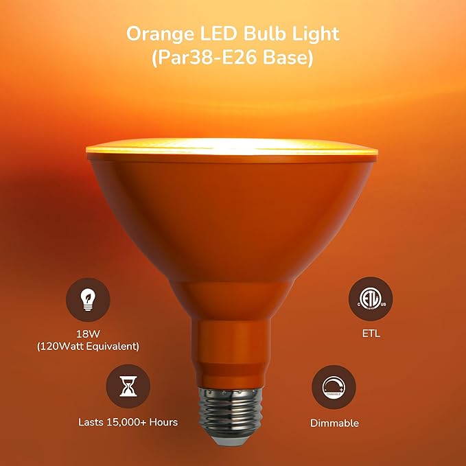EDISHINE PAR38 Orange LED Flood Light Bulbs Outdoor, Dimmable LED Light Bulb - Image 5