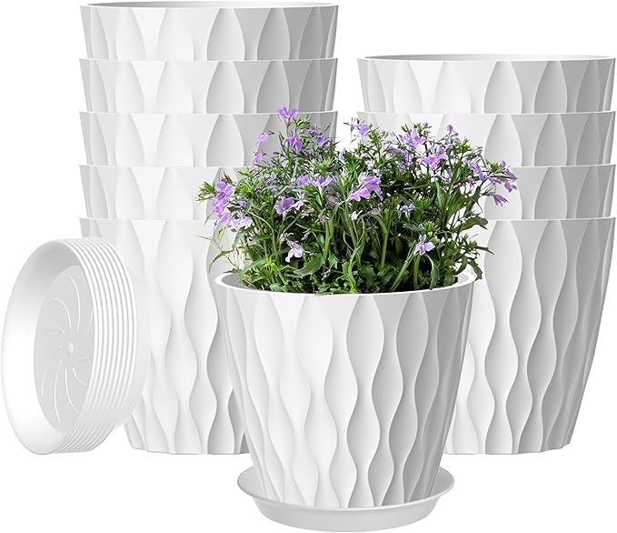 10 Pack 5 Inch Plant Pots with Drainage and Saucers, Stackable Nursery Planters by zople