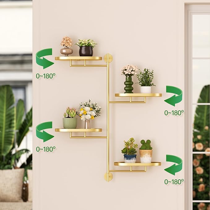 Window Rotating Plant Stand Shelf Indoor Gold Metal Floating Shelves 4-Tier - Image 6