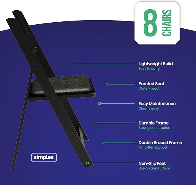 SIMPLEX 8 Black Resin Stackable Folding Chair - Image 2