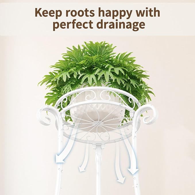 LASZOLA 2 Tier White Metal Plant Stand - Image 6