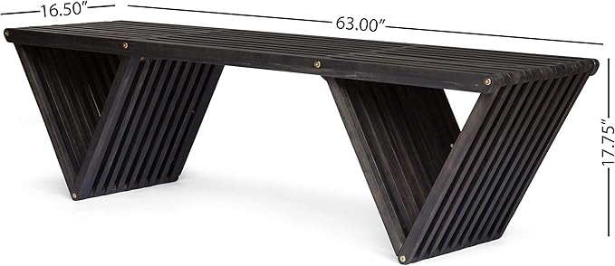Christopher Knight Home Esme Outdoor Acacia Wood Bench, Dark Gray Finish - Image 3
