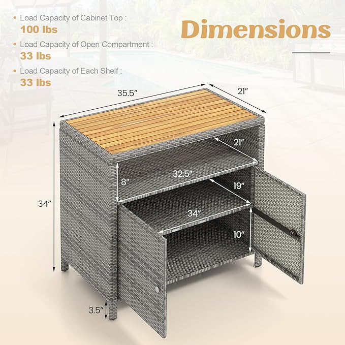 Tangkula Rattan Outdoor Storage Cabinet, Patiojoy Outdoor Cabinet - Image 3