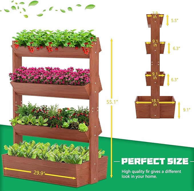 DoCred Vertical Wooden Raised Garden Bed, 4 Tier Garden Planters Freestanding - Image 6