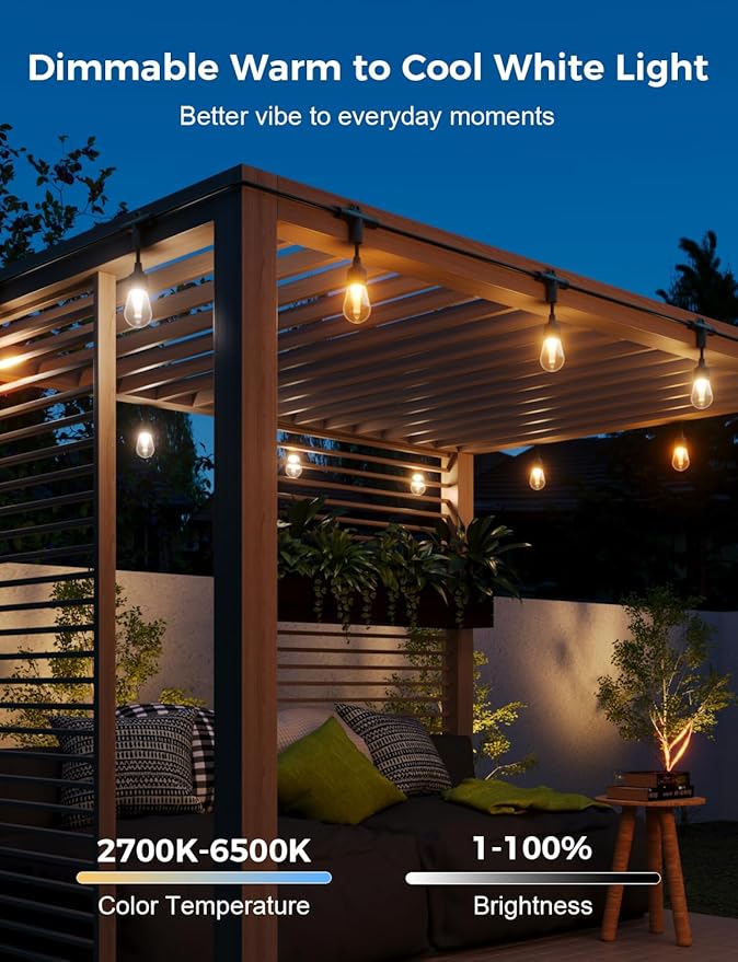 XMCOSY+ Smart Outdoor String Lights, 123Ft Patio Lights Waterproof, App Control - Image 6