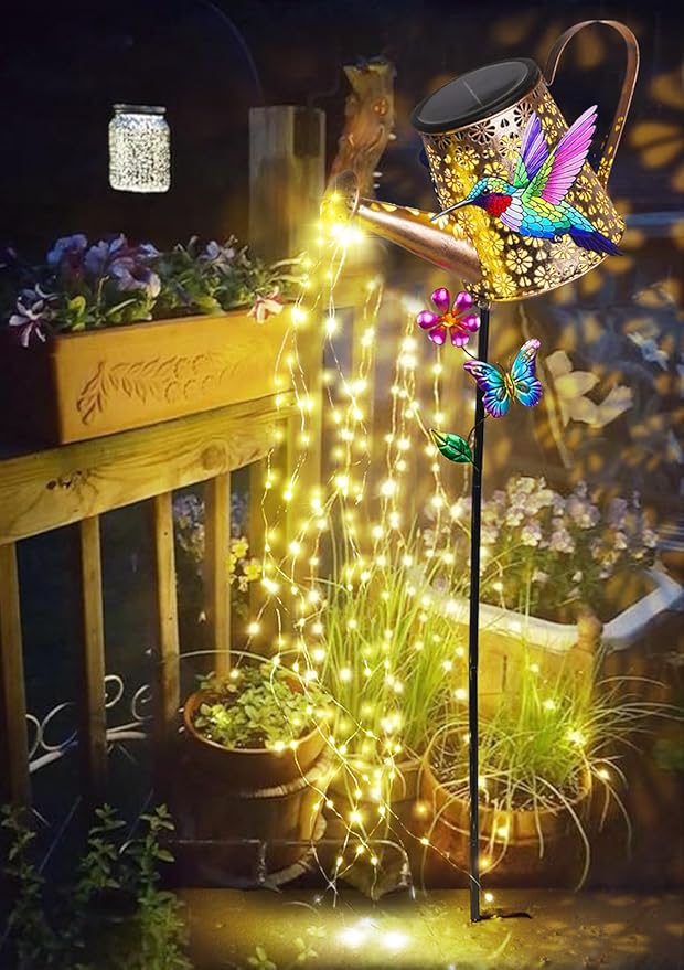 Solar Watering Can with Lights Outdoor Garden, 41in Large Hummingbird Garden - Image 8