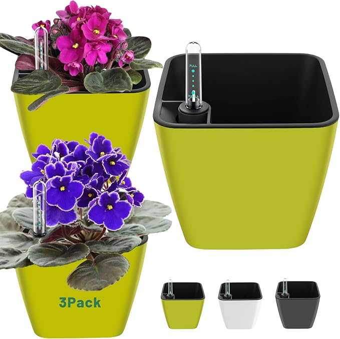 5 inch Self Watering Planters for Indoor Plants 3 Pack Plastic African Violet by GsGardenSpecialty