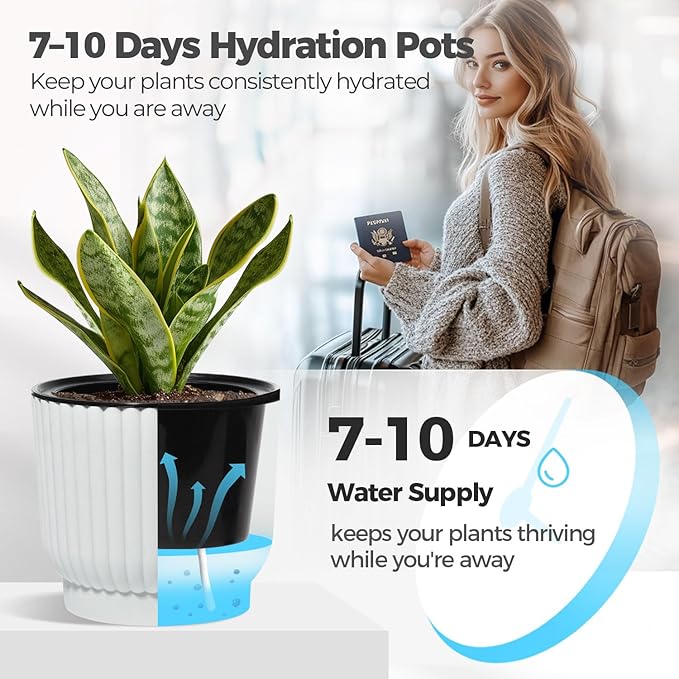 T4U 7 Inch Self Watering Pots for Indoor Plants, 4 Pack Plant Pots, Self - Image 4