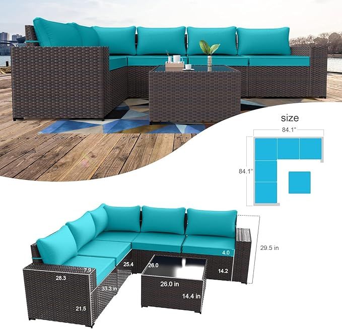 Kullavik 6PCS Outdoor Patio Furniture Set PE Wicker Rattan Sectional Sofa Patio - Image 6