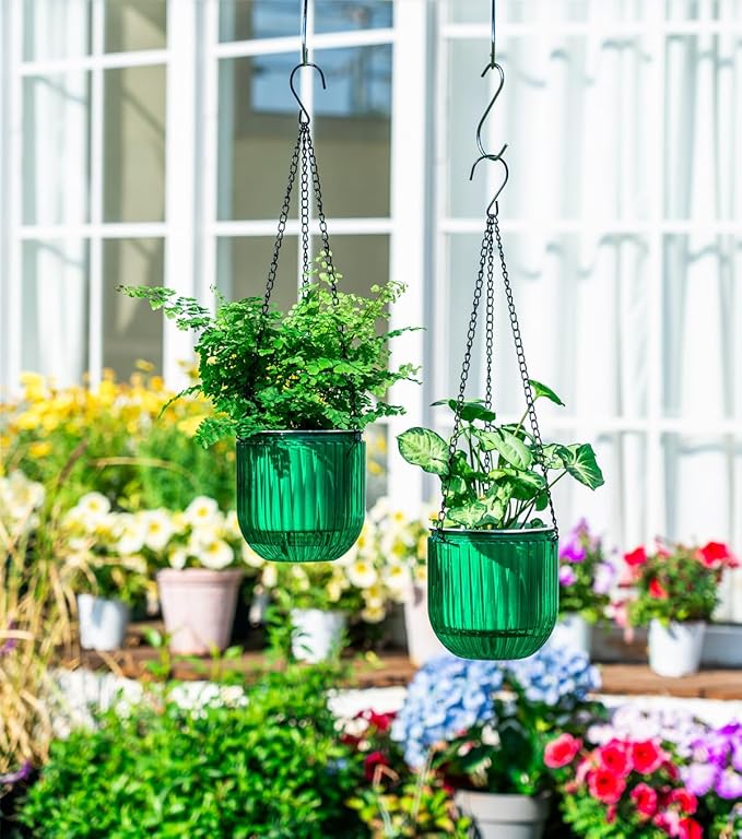Josteve 5.2 Inch 2 Pcs Self Watering Hanging Planter Indoor Plant Pots Drainage - Image 3