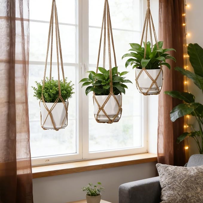 YIBOT 3 Pack Macrame Plant Hanger Indoor Hanging Planter Basket - Image 7