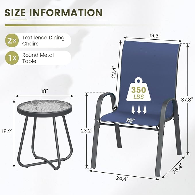 UDPATIO Patio Dining Set of 3, Outdoor Table and Chairs Set - Image 3