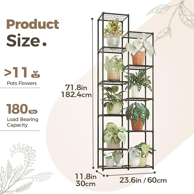 Bamworld Plant Stand Indoor Outdoor 11 Tire Tall Large Metal Plant Shelf Multi - Image 2