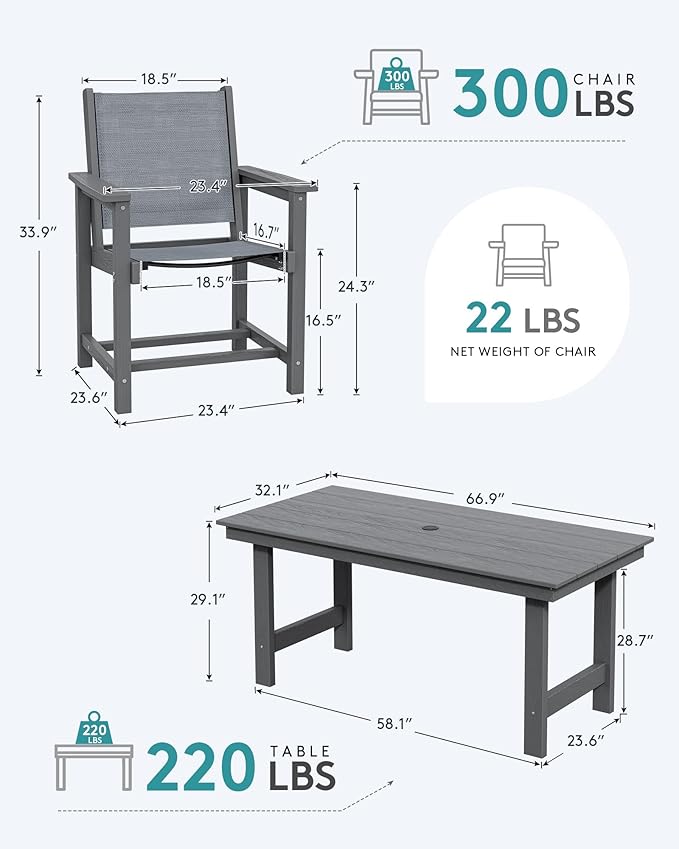 SERWALL 5 Piece Patio Dining Sets, Outdoor HDPE Dining Furniture Set - Image 2