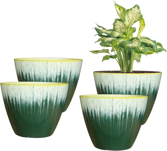 8 inch Plant Pots with Drainage Holes, Modern Glossy Finishing Planter by LesOasis