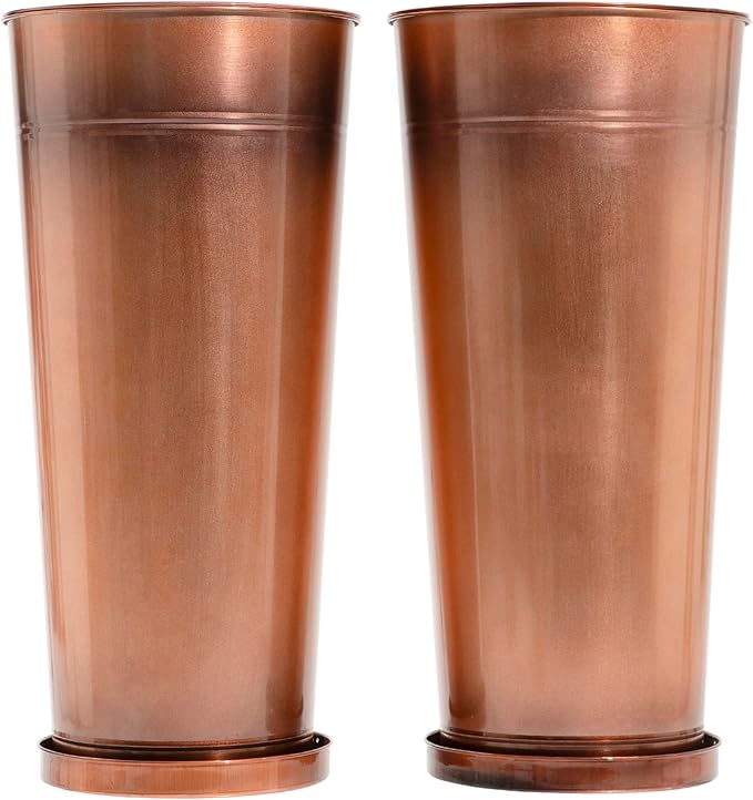 28in Tall Copper Planters Set of 2, Galvanized Steel Tall Outdoor Planter by Ultiteque