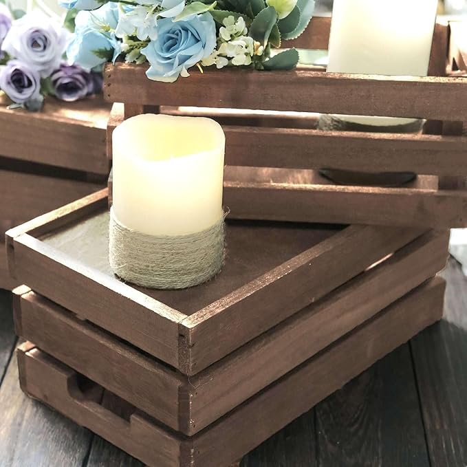 Efavormart Set of 3 Brown Rustic Wooden Nesting Crates - Image 6