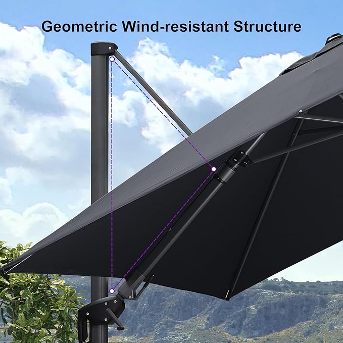 PURPLE LEAF 9.8' X 9.8' Left-right Tilting Patio Umbrella Outdoor Cantilever - Image 9