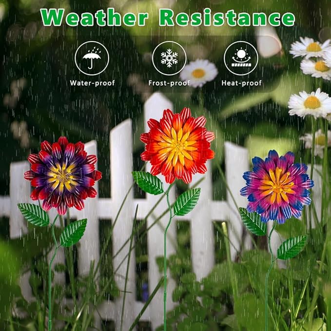 Metal Flowers for Outside, 3 Pack Flowers Decorative Garden Stakes Spring Decor - Image 3