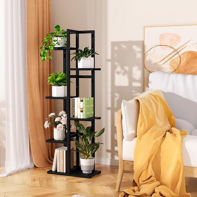 6 Tier Bamboo Plant Stand Indoor, Wood Tall Flower Holder Corner Tiered Plant - Image 4