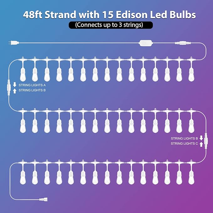 Mlambert 48FT Outdoor Patio Lights, 6 Lighting Modes RGB Cafe String Lights - Image 5
